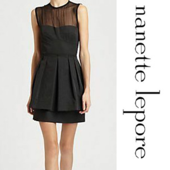 Nanette Lepore Dresses & Skirts - Nanette Lepore Lightshow Dress Mini Sheer Bodice Peplum Sleevless Black Size 6